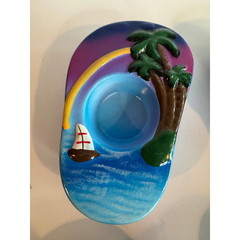 Flip Flop Candle Holders‎ Set of 4 Ceramic Palm Tree Votive Tealight Beach Decor